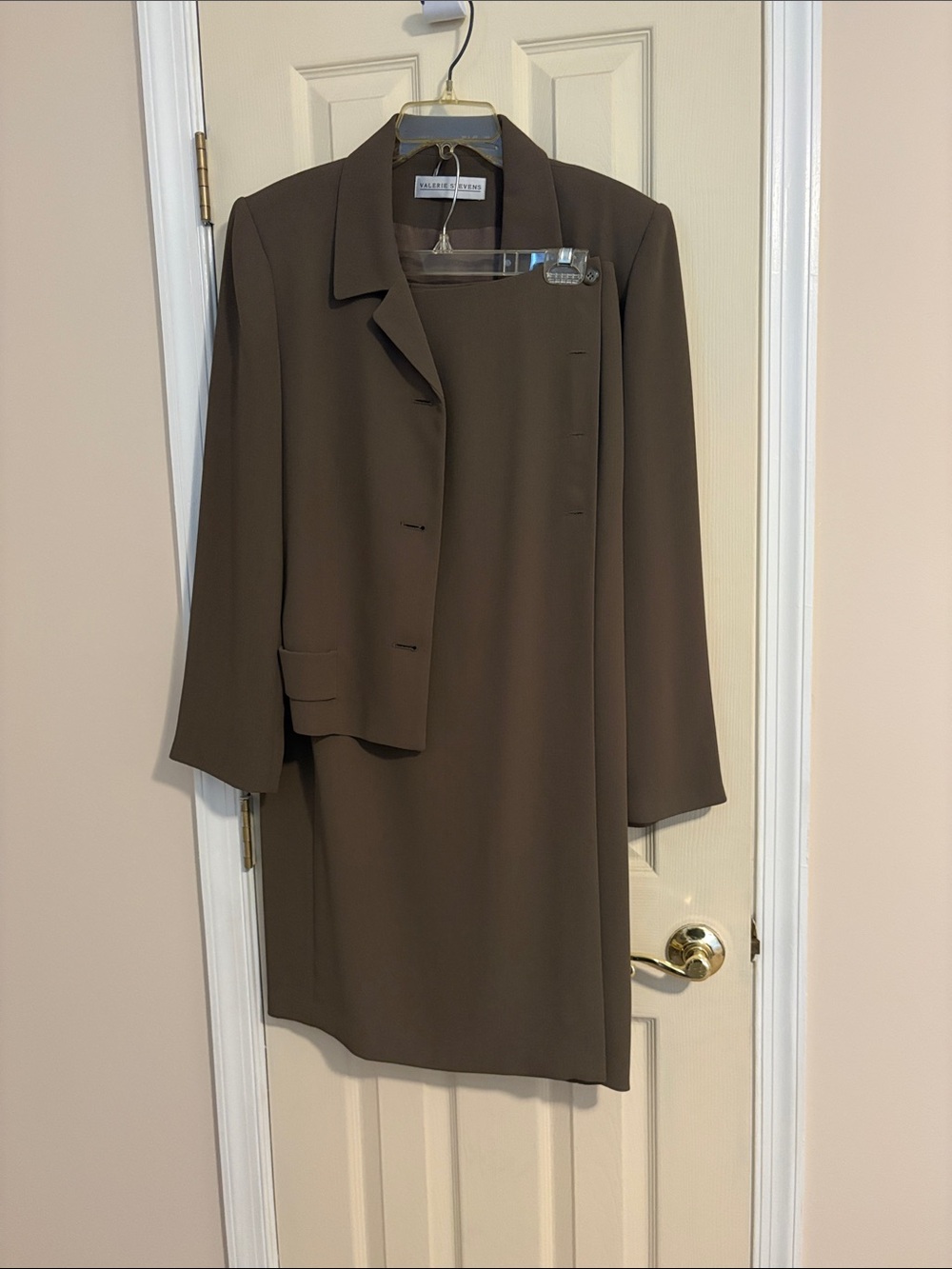Valerie Steven’s Olive Brown Two-Piece Skirt Suit